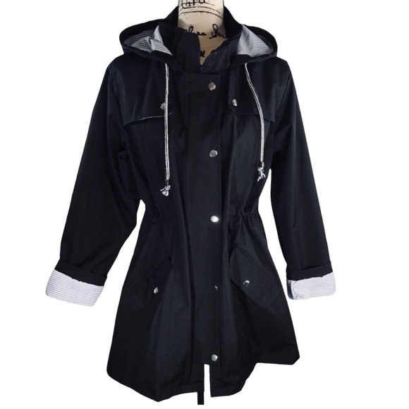 Women’s Front Zipper + Snaps Hooded Rain Jacket Fully Lined Black Size L… - Picture 16 of 16